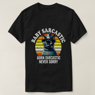Black Cat Born Sarcastic Never Sorry Retro Sunset T Shirt