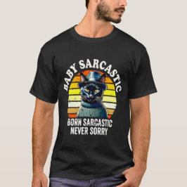 Black Cat Born Sarcastic Never Sorry Retro Sunset T Shirt