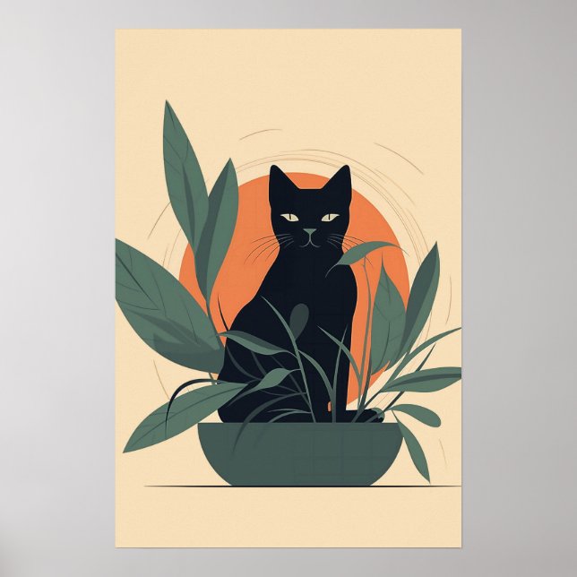 Black Cat Botanical Minimal Plant Lover Poster (Framsidan)