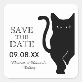 Black Cat Bröllop spara datum Fyrkantigt Klistermärke