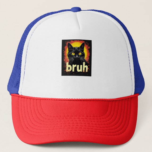 Black Cat Bruh Meme - Funny Cat Hat Keps (Framsida)