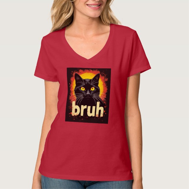 Black Cat Bruh Meme - Funny Cat T-Shirt (Framsida)