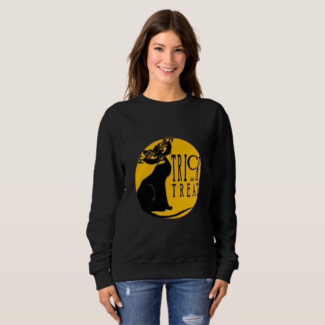 Black Cat Bus eller godis Sweatshirt T Shirt (Hel framsida)