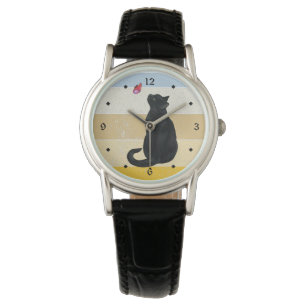 Black Cat Butterfly Retro Sunset Armbandsur