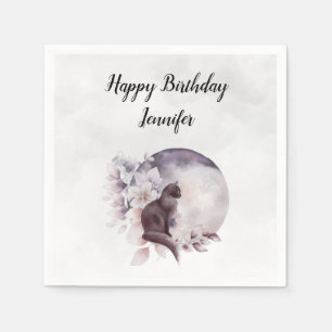 Black Cat by a Magic Full Moon Birthday Pappersservett