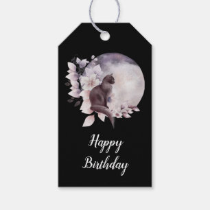 Black Cat by a Magic Full Moon Birthday Presentetikett