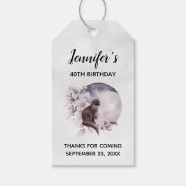 Black Cat by a Magic Full Moon Birthday Presentetikett