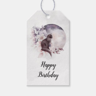 Black Cat by a Magic Full Moon Birthday Presentetikett