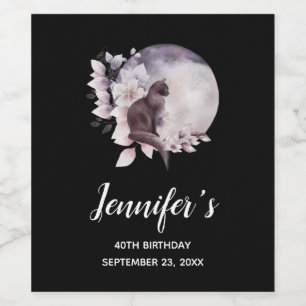 Black Cat by a Magic Full Moon Birthday Vinflaska Etikett