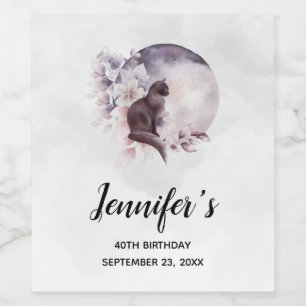 Black Cat by a Magic Full Moon Birthday Vinflaska Etikett