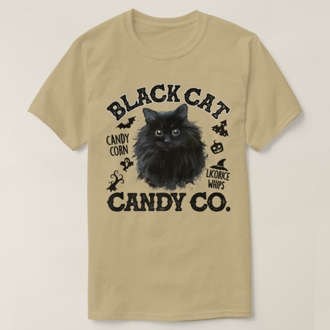 Black Cat Candy corn Candy Co Funny Halloween Prem T Shirt (Design framsida)