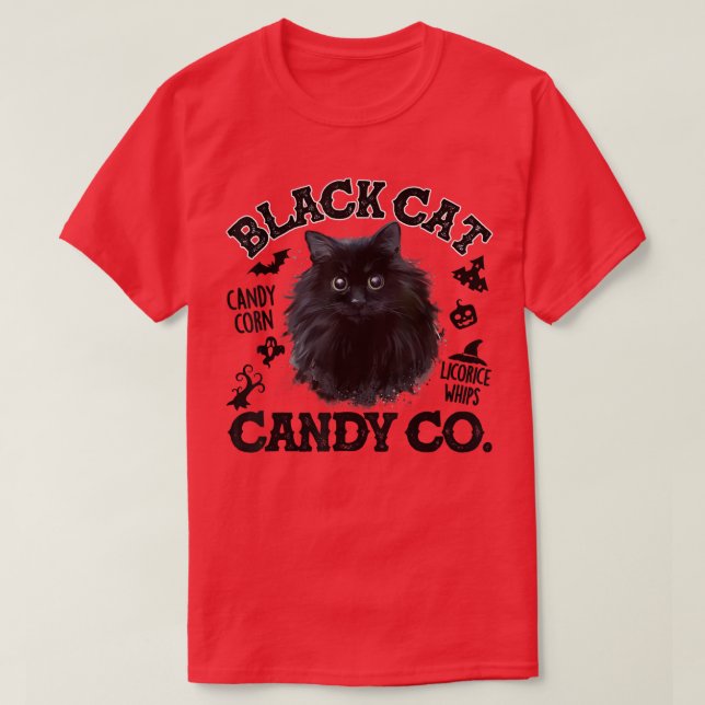 Black Cat Candy corn Candy Co Funny Halloween T Shirt (Design framsida)