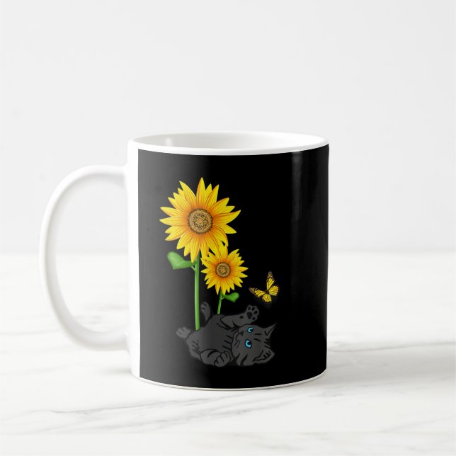 Black Cat Cats and sunflowers kitten sunflower but Kaffemugg (Vänster)