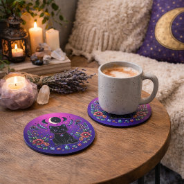 Black Cat Celestial Mystical Purple Pink Underlägg