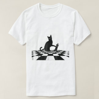 Black Cat Chess Checkmate Art T Shirt