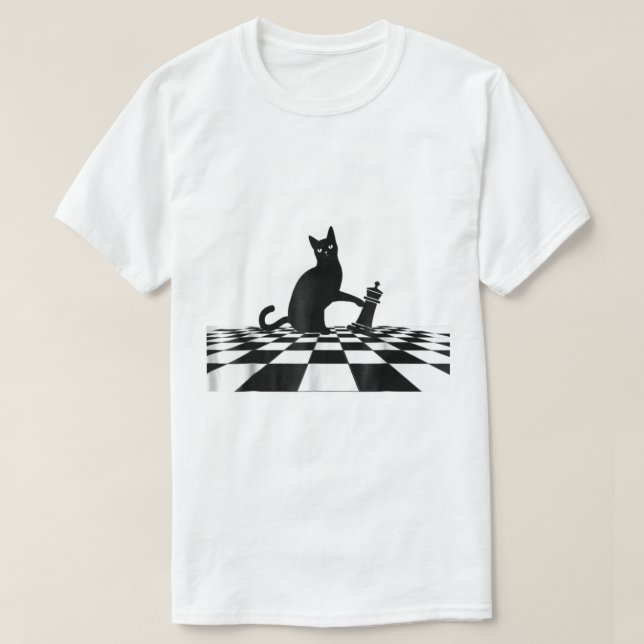 Black Cat Chess Checkmate Art T Shirt (Design framsida)