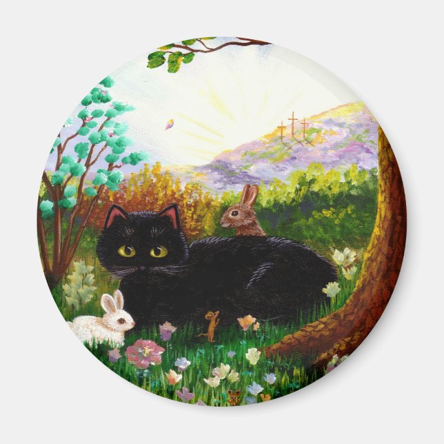 Black Cat Christian Art Painting Creationarts LRA Magnet (Framsidan)