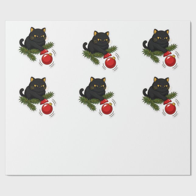 Black Cat Christmas Bauble Funny Cat Pattern Presentpapper (Platt)