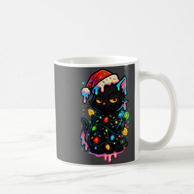 Black Cat Christmas Ice Cream Drip Santa Hat Cute  Kaffemugg (Höger)