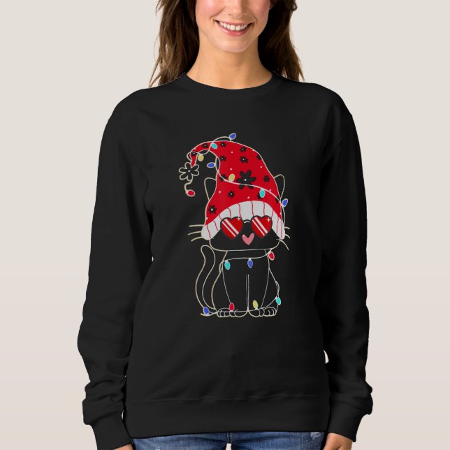 Black Cat Christmas Light   Cat   Christmas T Shirt (Framsida)