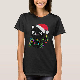Black Cat christmas light cat christmas T Shirt
