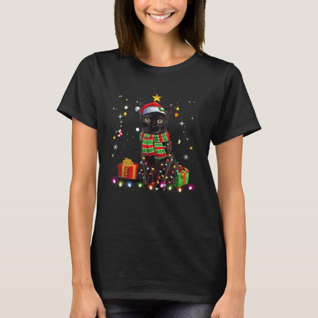 Black Cat christmas light   cat  christmas T Shirt (Framsida)