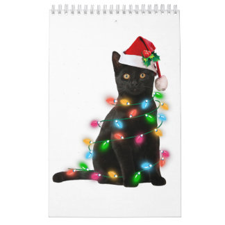 Black Cat christmas light tshirt lustilt cat lover Kalender