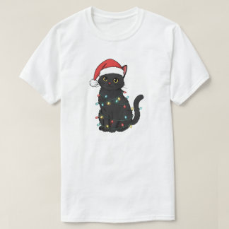 Black Cat Christmas Lights – Funny Santa Kitten T Shirt