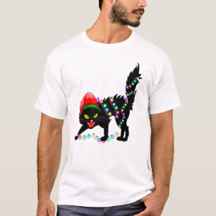 Black Cat christmas ljus Manar T-Shirt