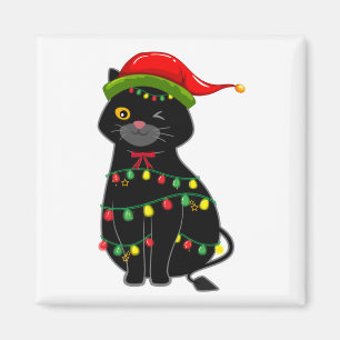 Black Cat christmas ljus Square Magnet