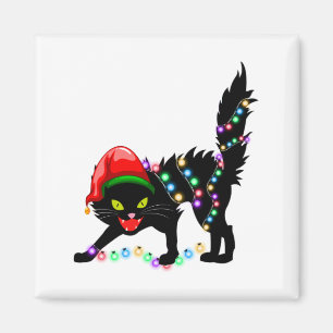 Black Cat christmas ljus Square Magnet