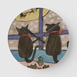 Black Cat Christmas Rund Klocka