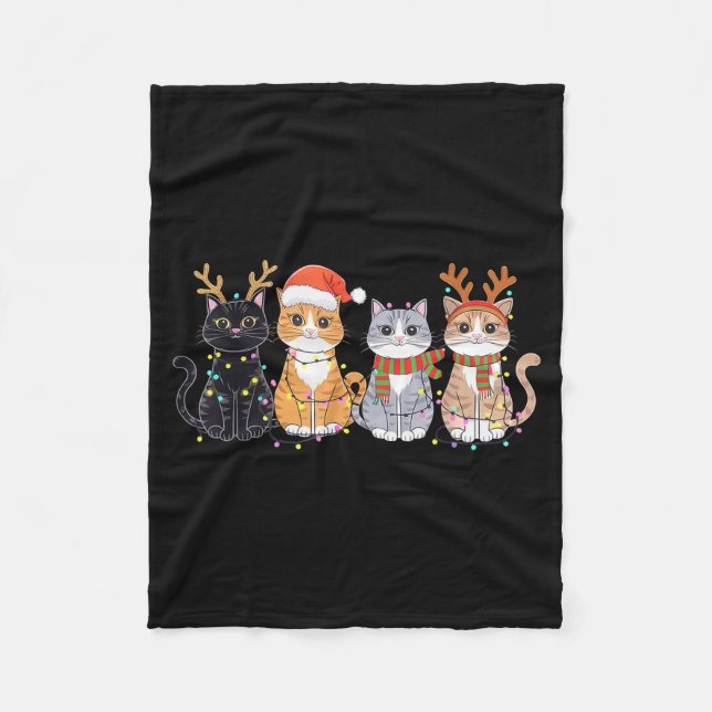 Black Cat Christmas Santa Hat Funny Meowy Cat  Fleecefilt (Framsidan)
