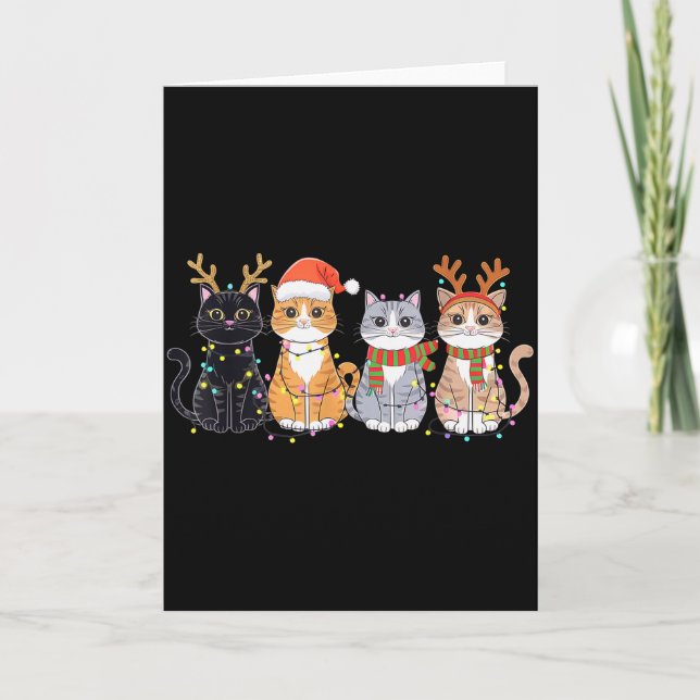 Black Cat Christmas Santa Hat Funny Meowy Cat  Kort (Framsida)