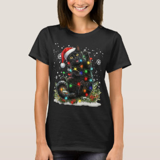 Black Cat Christmas Santa Hat Funny Meowy Catmas T Shirt