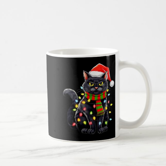 Black Cat Christmas Santa Hat Funny Meowy Cats Wom Kaffemugg (Höger)