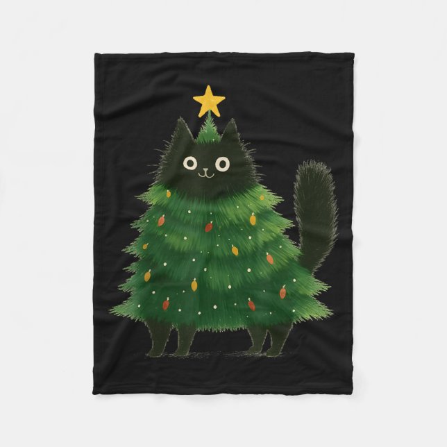 Black Cat Christmas Tree Cute Holiday Pet Lover De Fleecefilt (Framsidan)