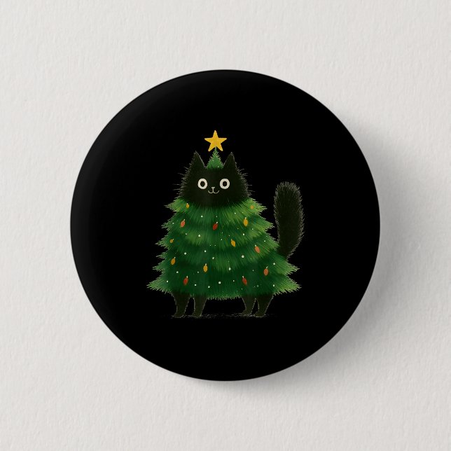 Black Cat Christmas Tree Cute Holiday Pet Lover De Knapp (Framsida)