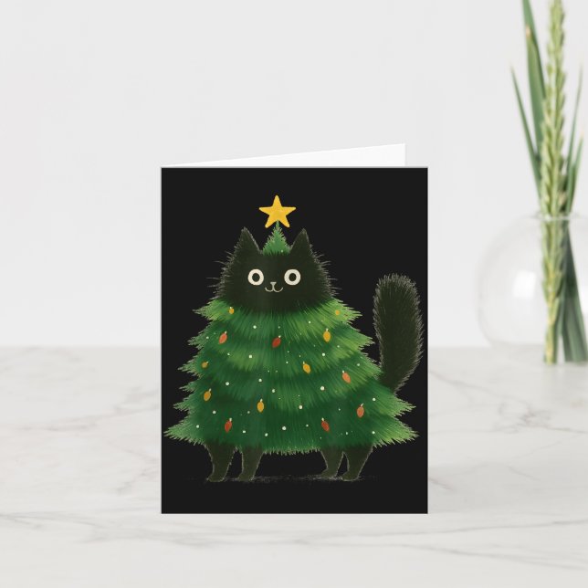Black Cat Christmas Tree Cute Holiday Pet Lover De Kort (Framsida)