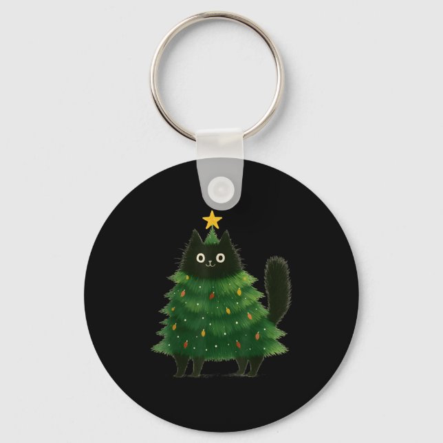 Black Cat Christmas Tree Cute Holiday Pet Lover De Nyckelring (Framsida)
