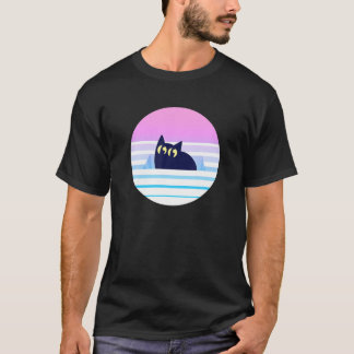 Black Cat Circle Rosa Blue Rand by Tangie M T Shirt