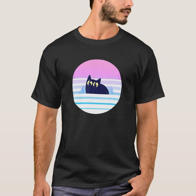Black Cat Circle Rosa Blue Rand by Tangie M T Shirt (Framsida)