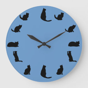 Black Cat Clock Stor Klocka
