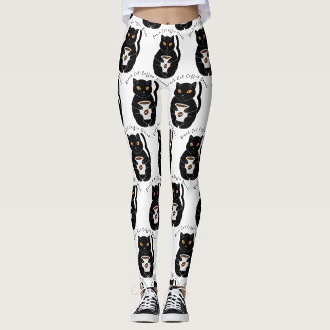 Black Cat Coffee Break Thunder_Cove  Leggings (Framsida)