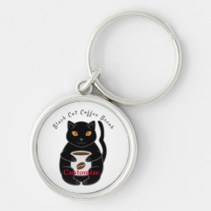 Black Cat Coffee Break Thunder_Cove Rund Silverfärgad Nyckelring