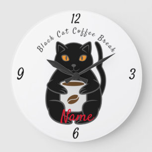 Black Cat Coffee Break Thunder_Cove Stor Klocka