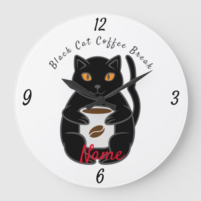 Black Cat Coffee Break Thunder_Cove Stor Klocka (Framsida)