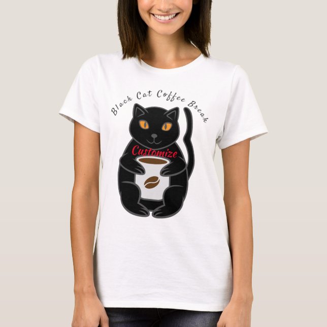 Black Cat Coffee Break Thunder_Cove T Shirt (Framsida)