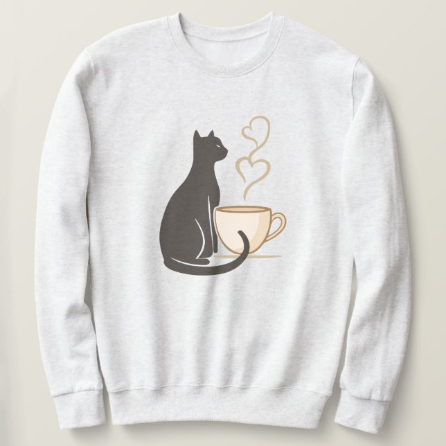Black Cat Coffee Club Lång Ärmad Tröja (Design framsida)