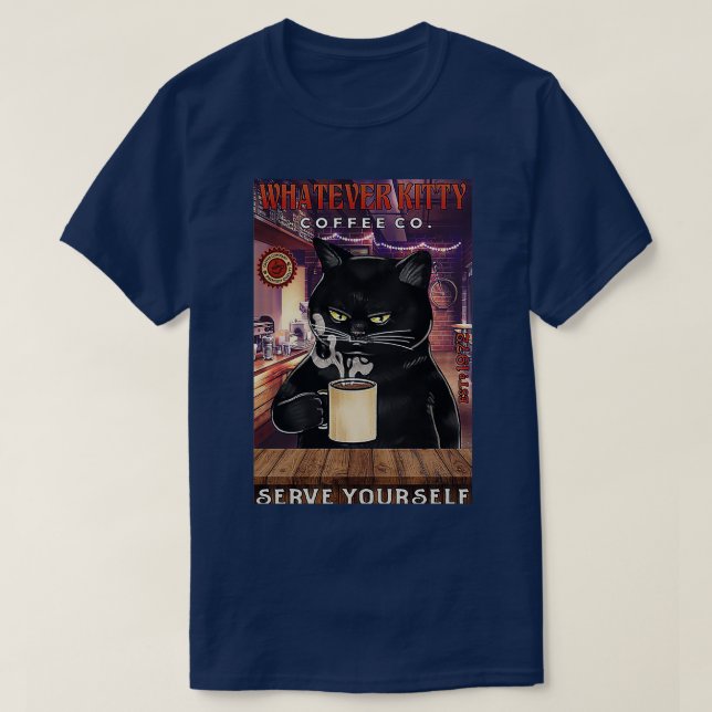 Black Cat Coffee Funny Cat citerar gåva T Shirt (Design framsida)